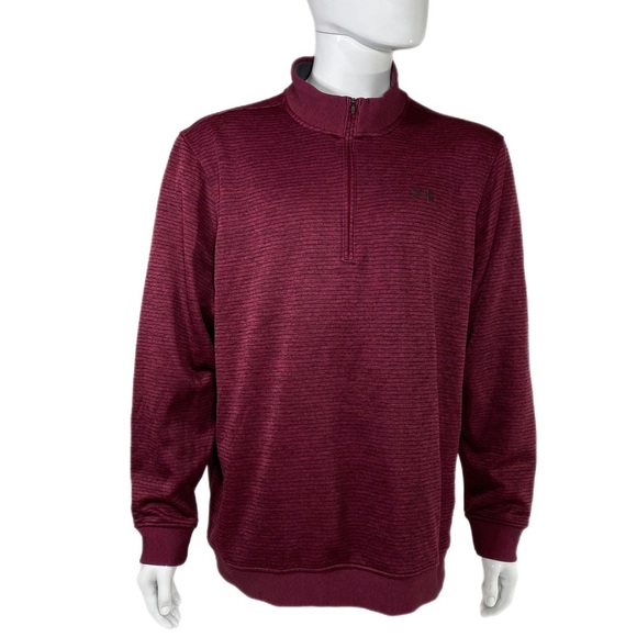Under Armour Men’s Striped Burgundy Loose Cold Gear Pull Over - Picture 1 of 6